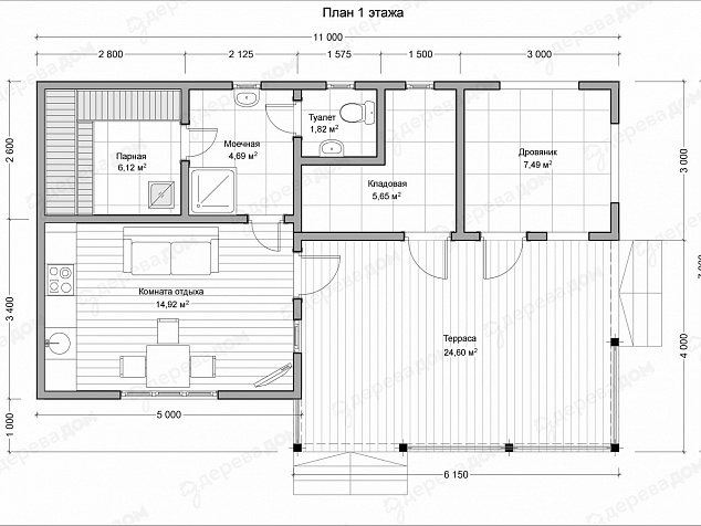 Каркасная баня 11х7 «Саяны»